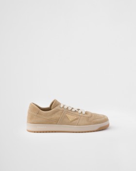 Prada Downtown Delave Suede Sneakers Ecru