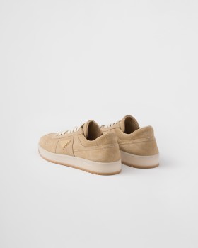 Prada Downtown Delave Suede Sneakers Ecru