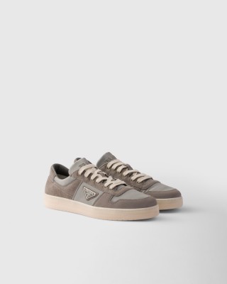 Prada Downtown Re-nylon And Suede Sneakers Steel Gray