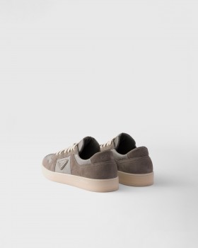 Prada Downtown Re-nylon And Suede Sneakers Steel Gray