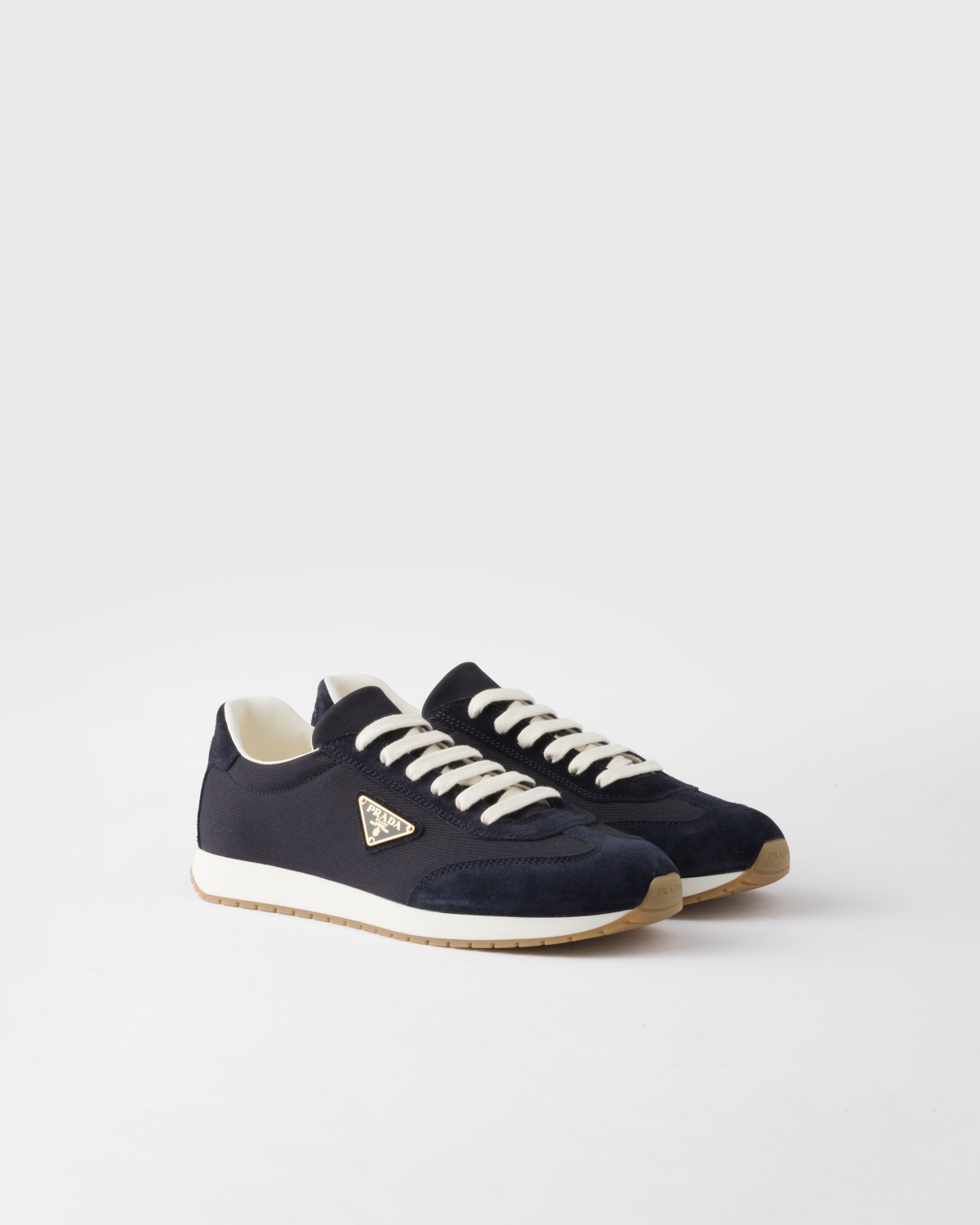 Prada Drill Fabric And Suede Sneakers Navy