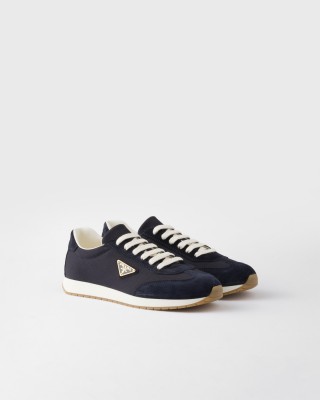 Prada Drill Fabric And Suede Sneakers Navy