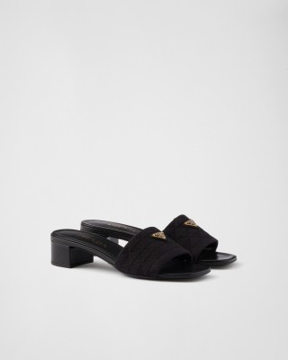 Prada Embroidered Fabric Sandals Black