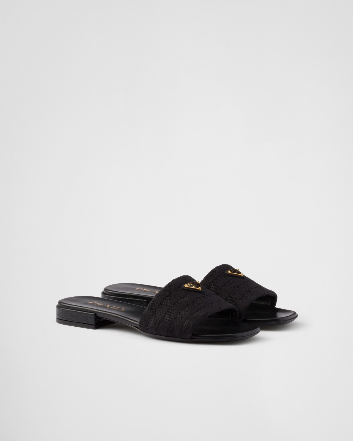 Prada Embroidered Fabric Slides Black