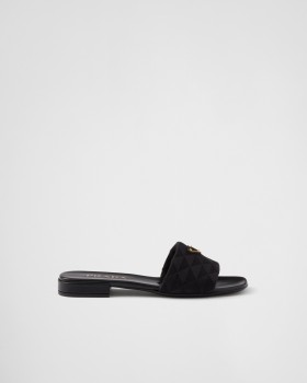 Prada Embroidered Fabric Slides Black