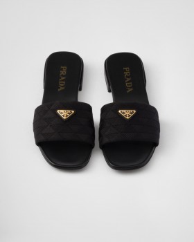Prada Embroidered Fabric Slides Black