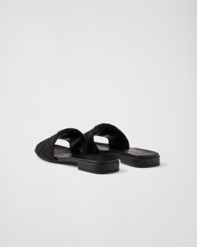 Prada Embroidered Fabric Slides Black