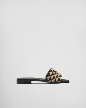 Prada Embroidered Fabric Slides Black/Beige