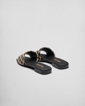 Prada Embroidered Fabric Slides Black/Beige