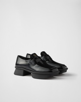 Prada Equal Brushed Leather Loafers Black