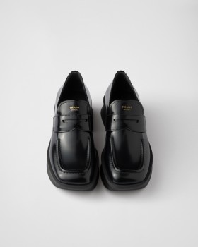 Prada Equal Brushed Leather Loafers Black