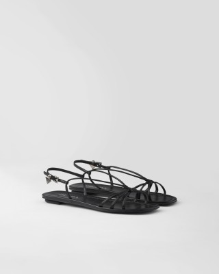Prada Flat Leather Sandals Black