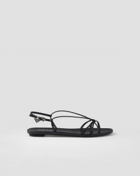 Prada Flat Leather Sandals Black