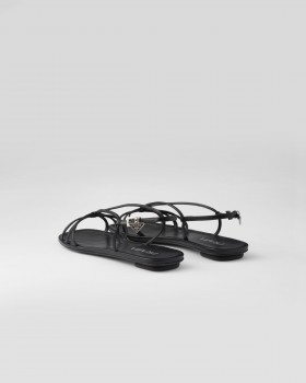 Prada Flat Leather Sandals Black