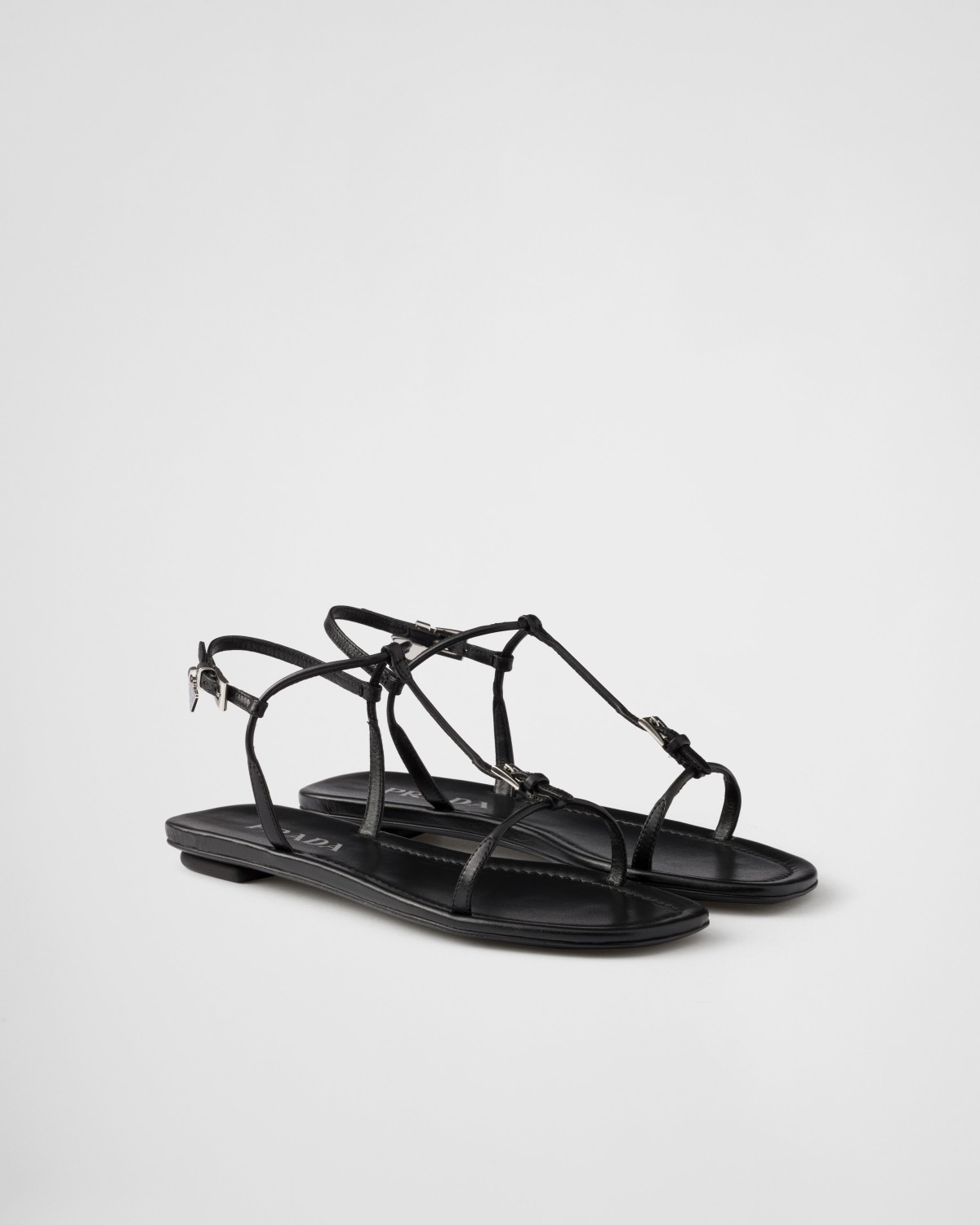 Prada Flat Leather Sandals Black