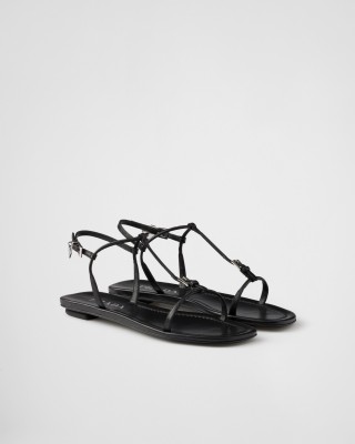 Prada Flat Leather Sandals Black