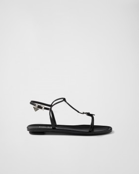 Prada Flat Leather Sandals Black