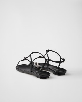 Prada Flat Leather Sandals Black