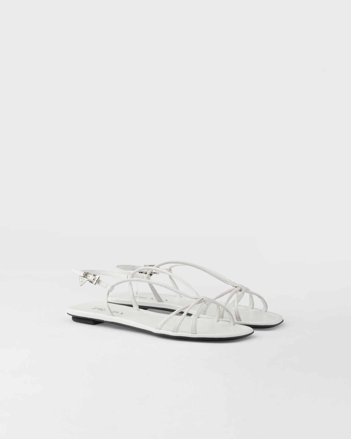 Prada Flat Leather Sandals White