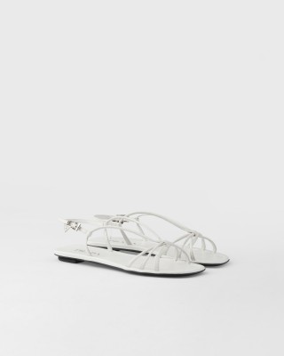Prada Flat Leather Sandals White