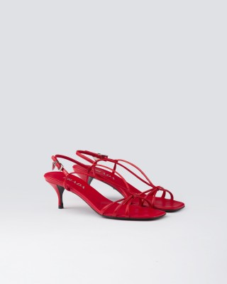 Prada Heeled Leather Sandals Red