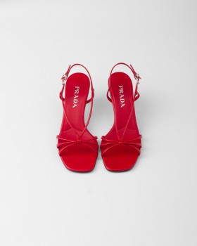 Prada Heeled Leather Sandals Red