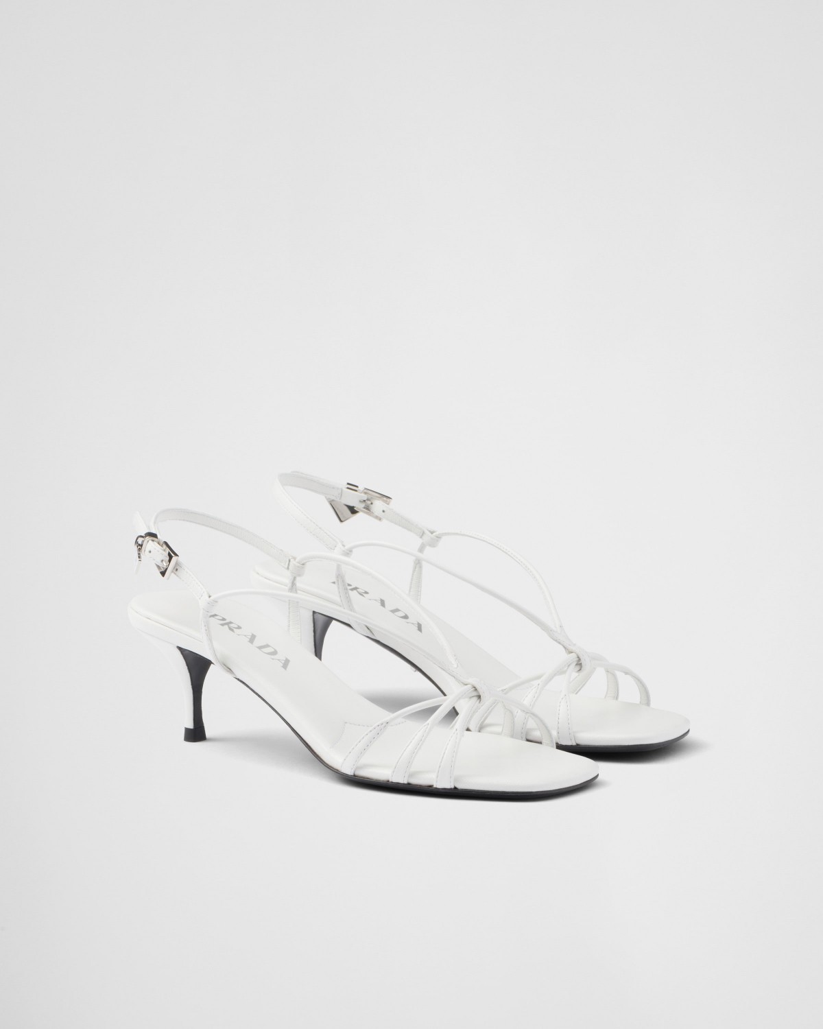 Prada Heeled Leather Sandals White