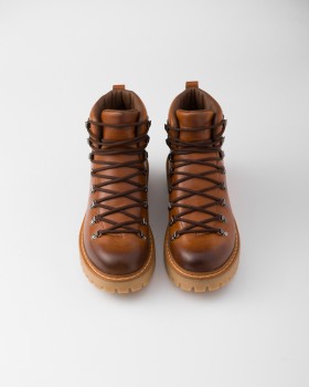 Prada Laced Leather Booties Cognac