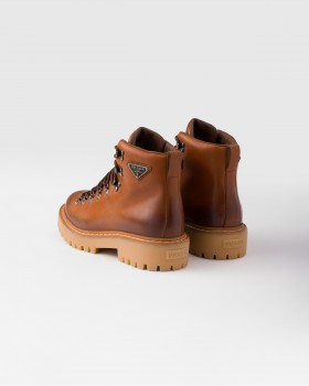 Prada Laced Leather Booties Cognac