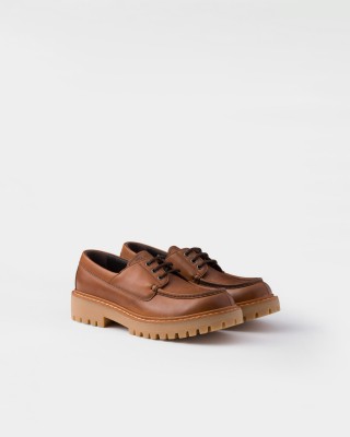 Prada Laced Leather Loafers Cognac