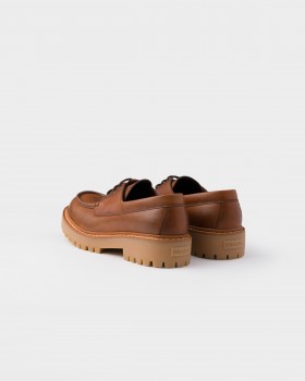 Prada Laced Leather Loafers Cognac