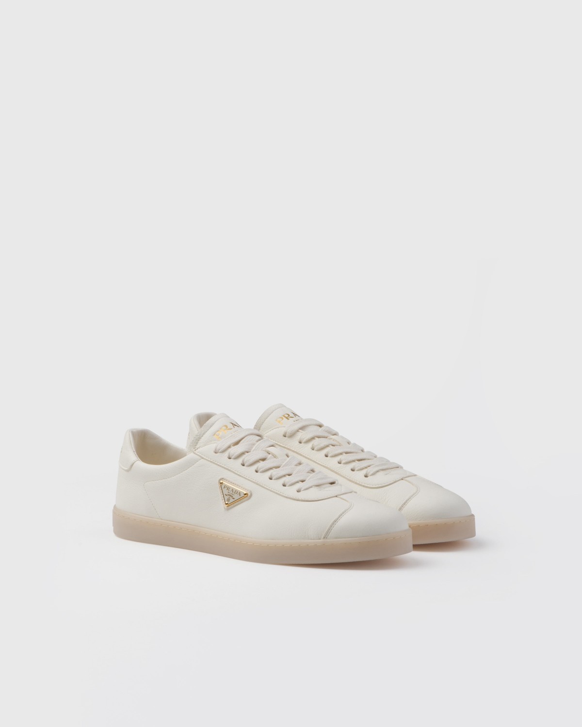 Prada Lane Leather Sneakers Ivory
