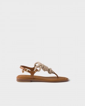 Prada Leather And Cord Thong Sandals Light Tan