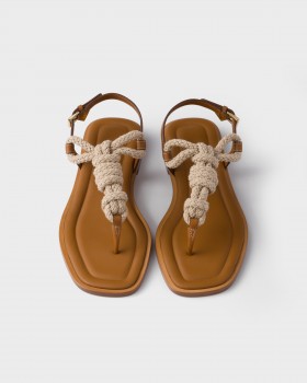 Prada Leather And Cord Thong Sandals Light Tan