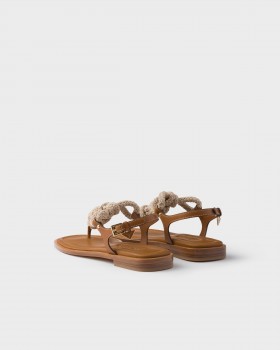 Prada Leather And Cord Thong Sandals Light Tan