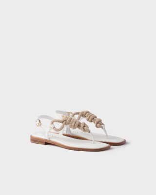 Prada Leather And Cord Thong Sandals White
