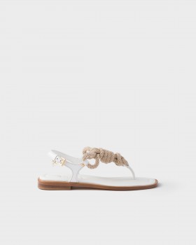 Prada Leather And Cord Thong Sandals White