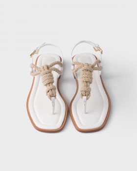 Prada Leather And Cord Thong Sandals White