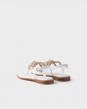 Prada Leather And Cord Thong Sandals White