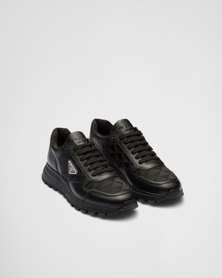Prada Leather And Re-nylon High-top Sneakers Black