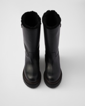 Prada Leather And Shearling Boots Black
