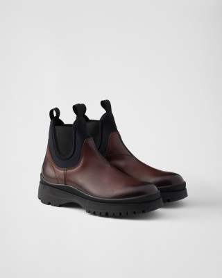 Prada Leather And Stretch Fabric Brixxen Boots Ebony