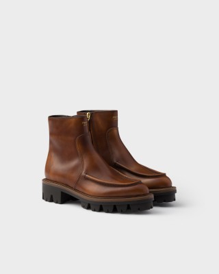 Prada Leather Booties Cognac