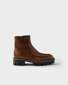 Prada Leather Booties Cognac