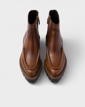 Prada Leather Booties Cognac