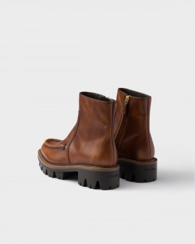 Prada Leather Booties Cognac