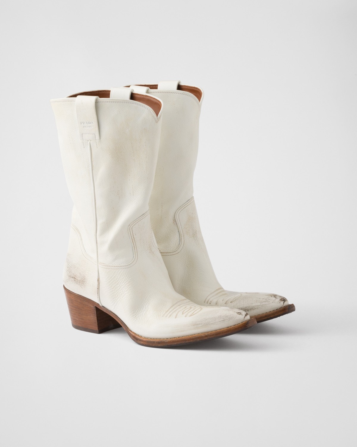 Prada Leather Boots Chalk White