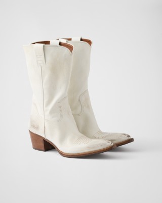 Prada Leather Boots Chalk White