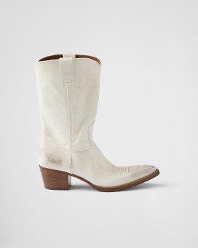 Prada Leather Boots Chalk White