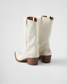 Prada Leather Boots Chalk White